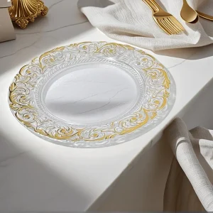 Clear Plastic Gold Dinner Charger Plates 12PCS