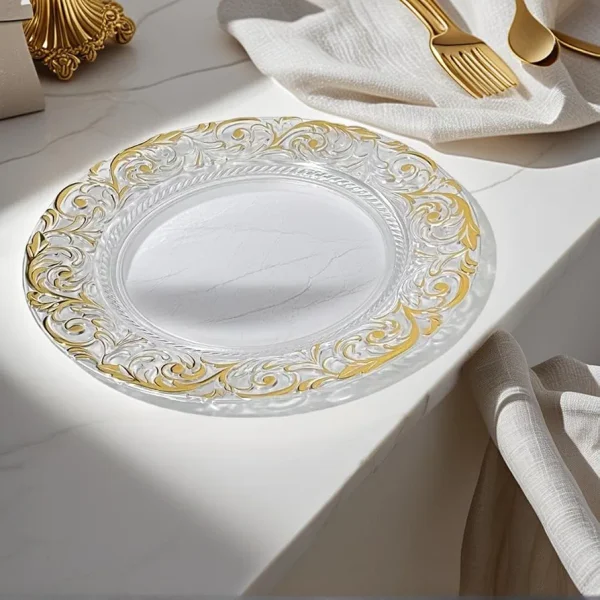 Clear Plastic Gold Dinner Charger Plates 12PCS