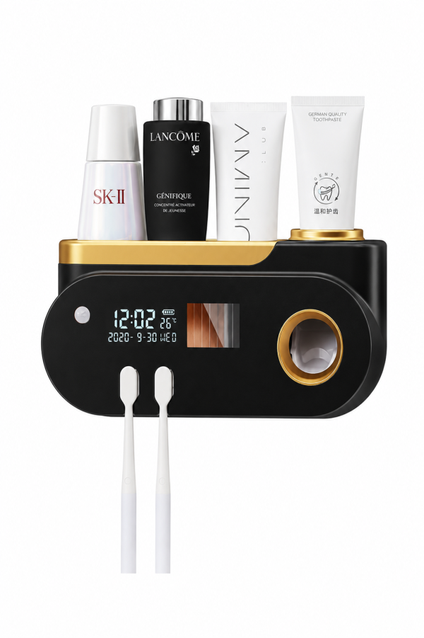 Smart toothbrush sanitizer and holder set with an automatic toothpaste dispenser